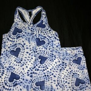 Tye dye blue heart tank and short set